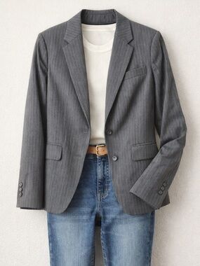 Brooks Brothers Red Fleece Wool Pinstripe Blazer Size 12 Tailored Career Jacket